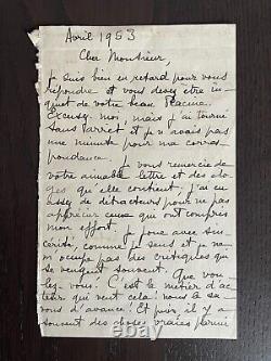 JEAN MARAIS Lettre autographe signée Avril 1953 2 pages in-8
