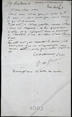 JULES DE GONCOURT Lettre autographe signée Musée du Luxembourg 1869
