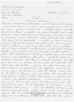 Jacques MESRINE / Lettre autographe signée / Hold-up / Isolement / Prison / 1977 Jacques MESRINE / Lettre autographe signée / Hold-up / Isolement / Prison / 1977