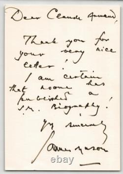 James Mason LETTRE AUTOGRAPHE SIGNÉE À Claude Armand grand collectionneur