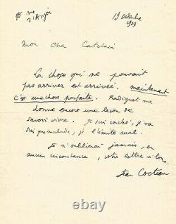 Jean COCTEAU Lettre autographe signée à propos de la mort de RADIGUET. 1923