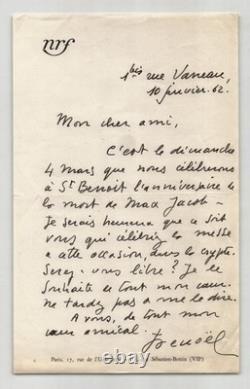 Jean Denoël Lot de 3 lettres autographes signées La mort de Max Jacob