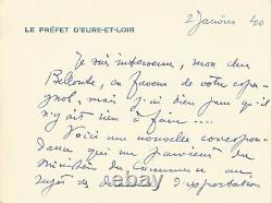 Jean MOULIN Lettre autographe signée à Maurice Bellonte. Janvier 1940