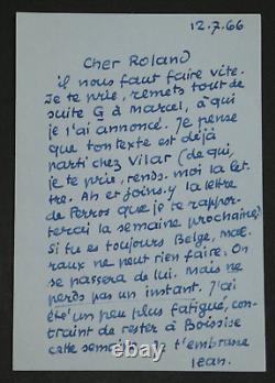 Jean PAULHAN, Écrivain Lettre autographe signée à Cher Roland, 1966