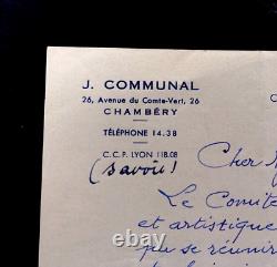 Joseph COMMUNAL, Peintre LETTRE AUTOGRAPHE SIGNÉE, 1952