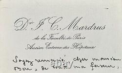 Joseph-Charles MARDRUS, Remerciements, Lettre manuscrite autographe signée