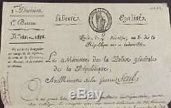 Joseph Fouché Importante lettre signée à Berthier 3e Chouannerie 1799