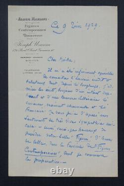 Joseph UZANNE, jounaliste LETTRE AUTOGRAPHE SIGNÉE, 1929