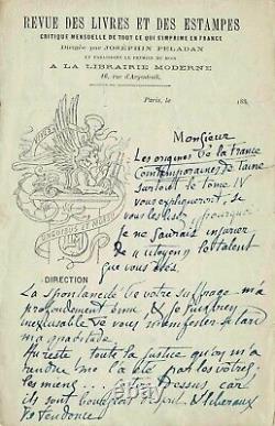 Joséphin PELADAN Lettre autographe signée à propos de Baudelaire et Barbey