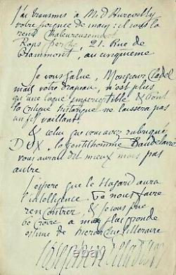Joséphin PELADAN Lettre autographe signée à propos de Baudelaire et Barbey