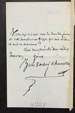 Jules BARBEY D'AUREVILLY Lettre autographe signée à éditeur Lemerre sur Musset