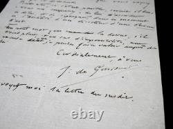 Jules DE GONCOURT lettre autographe signée enveloppe Luxembourg 1869