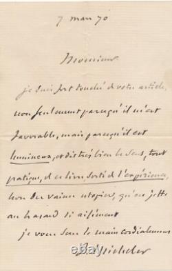 Jules MICHELET lettre autographe signée sur Nos Fils et réponse autographe signé