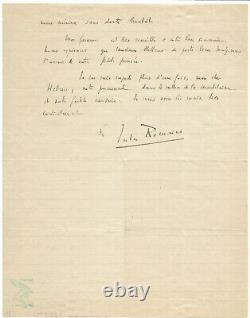 Jules ROMAINS / Lettre autographe signée / à Franz HELLENS / Littérature / 1920