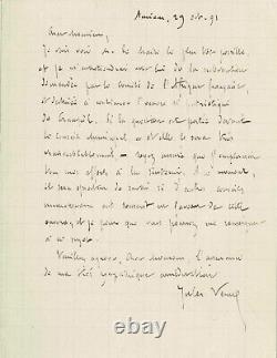 Jules VERNE Lettre autographe signée sur le comité de l'Afrique Française