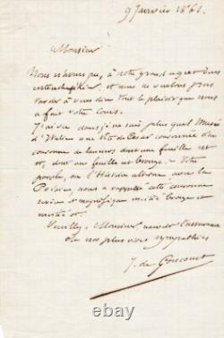 Jules de GONCOURT lettre autographe signée couronne moitié bronze moitié or