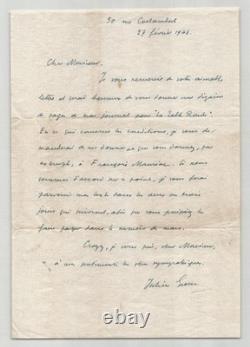 Julien Green Lettre autographe signée La Table Ronde François Mauriac 1946