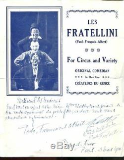LETTRE AUTOGRAPHE SIGNEE des 3 CLOWNS FRATELLINI-PAUL-ALBERT-FRANCOIS en 1926