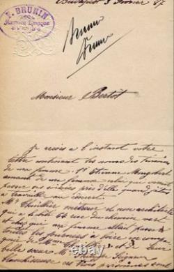 LETTRE AUTOGRAPHE SIGNEE par l'artiste lyrique BRUNIN en 1887
