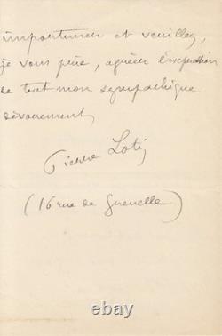 LOTI (Pierre). Lettre autographe signée adressée à Jules Claretie