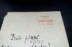 LUGNE-POE Aurélien LETTRE AUTOGRAPHE SIGNÉE, RÉSERVATION DE PLACES c. 1890