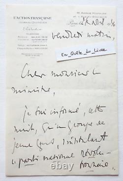 L. A. S. Charles Maurras (1868-1952) Lettre autographe signée Henry Lémery