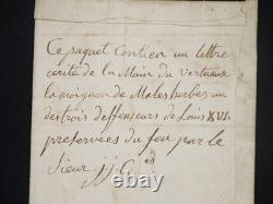 Lamoignon de MALESHERBES Lettre autographe signée Manuscrit Louis XVI