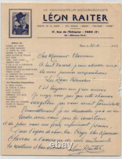 Léon RAITER Compositeur LETTRE AUTOGRAPHE SIGNÉE À André Claveau 1952
