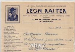 Léon RAITER Compositeur LETTRE AUTOGRAPHE SIGNÉE À André Claveau 1952