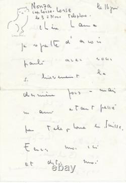 Léonor FINI lettre autographe signée et petit dessin tête de chat! Nonza Corse