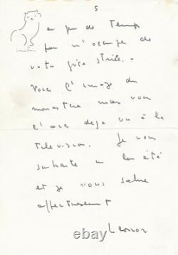 Léonor FINI lettre autographe signée et petit dessin tête de chat! Nonza Corse
