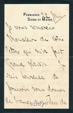 Leonora de ROTHSCHILD baronne Alphonse de Rothschild lettre autographe signée