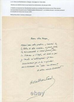 Lettre Autographe Signée De Henry De Montherlant. Événements 1940. Rare