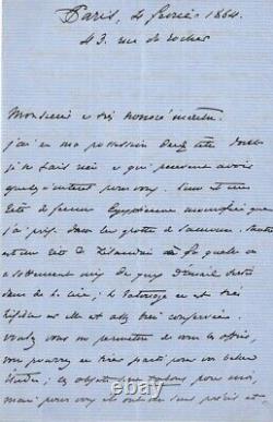 Lettre Autographe Signée Maxime Du Camp À Quatrefages 1864 Voyage En Orient