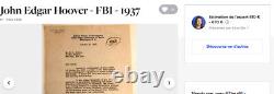 Lettre FBI 1937, authentifiée, expertisée, signée par John E. Hoover