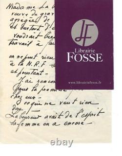 Lettre autographe et signée de Marie LAURENCIN à Roger NIMIER, 14 juillet 1952