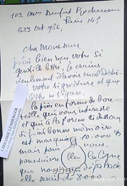 Lettre autographe signée 1956 Jean Bernard céramiste