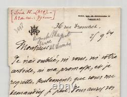 Lettre autographe signée Auguste Maquet Dumas Rue de Bruxelles