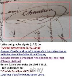 Lettre autographe signée Colonel CHANTRON (1771-1842) peintre pour Bastia, Corse