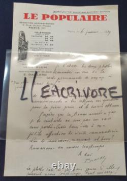Lettre autographe signée de Alexandre-Marie Bracke- Desrousseaux 1939 Député