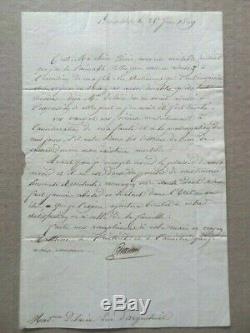 Lettre autographe signée de Cambacérès du 25 juin 1819 à caractère familial
