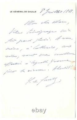 Lettre autographe signée de Charles de GAULLE Marc LAMI 8 juillet 1968