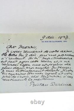 Lettre autographe signée du poète Tristan Derème Paris 1927