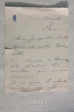 Lettre courrier manuscrit et signé Maurice Chevalier