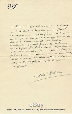 Littérature André Malraux lettre autographe signée La Condition humaine