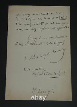 Louis Baudry de Saunier LETTRE AUTOGRAPHE SIGNÉE À Georges Montorgueil 1893