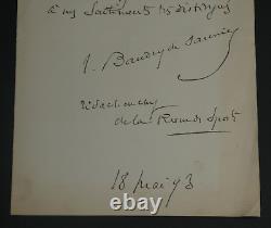 Louis Baudry de Saunier LETTRE AUTOGRAPHE SIGNÉE À Georges Montorgueil 1893