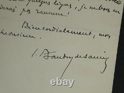 Louis Baudry de Saunier LETTRE AUTOGRAPHE SIGNÉE À Georges Montorgueil 1895