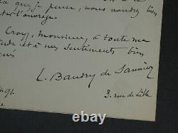 Louis Baudry de Saunier LETTRE AUTOGRAPHE SIGNÉE Locomotion humaine 1891