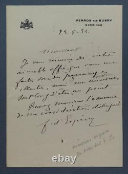 Louis FRANCHET D'ESPÈREY LETTRE AUTOGRAPHE SIGNÉE A C. MELCHIOR-BONNET, 1934